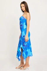 Blue Floral Bodycon Dress Mesh Floral