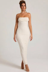 Embellished Bandeau Cowl Neck Maxi Dress in White