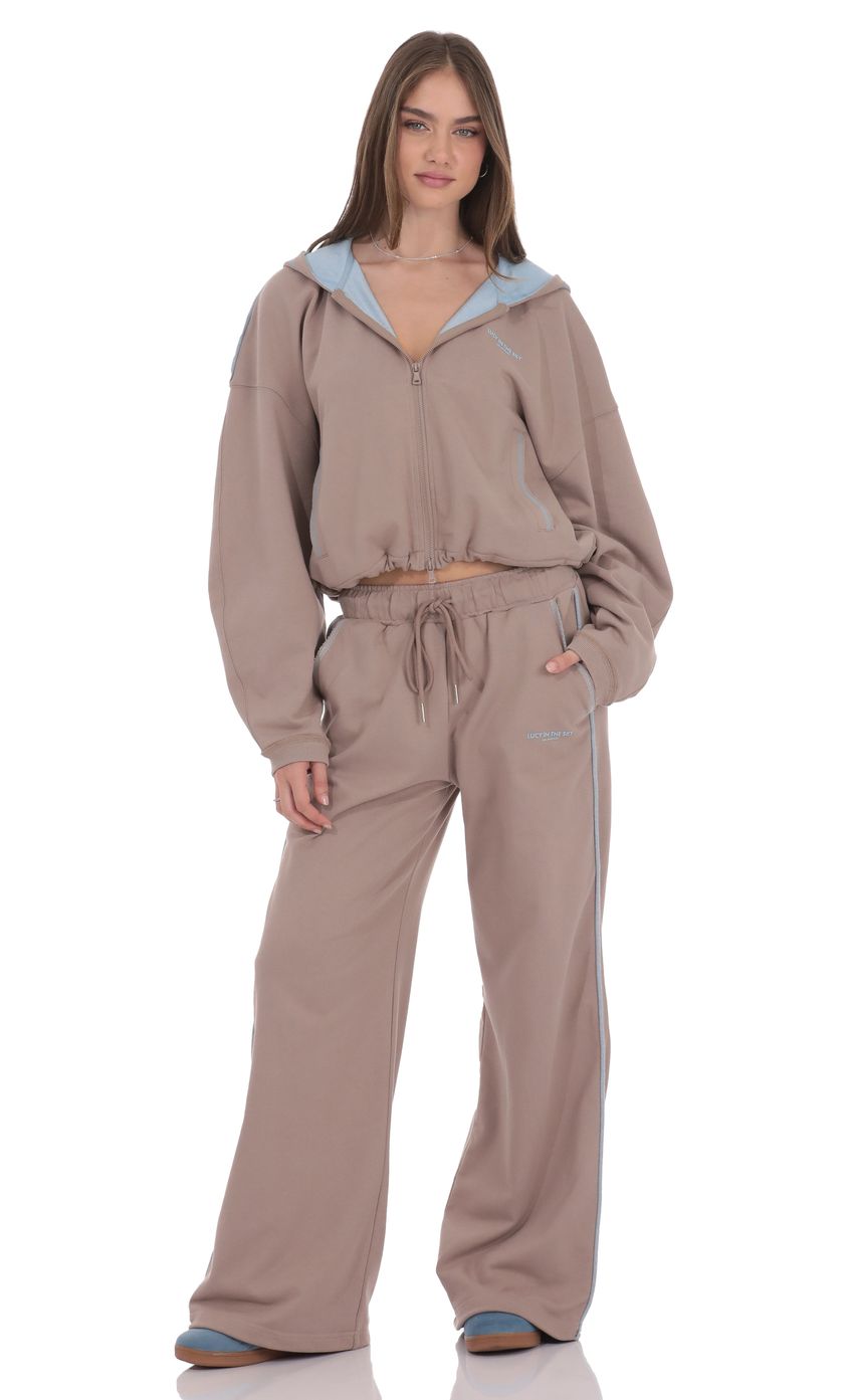 Two-Toned Cinchable Sweatpants Pants in Taupe