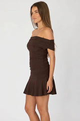 Brown Off Shoulder Dress Mini