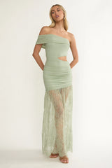 Gala Cut-Out Waist Lace Maxi Dress Sage