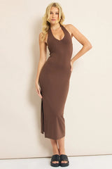 Brown Bodycon Dress Halter Neck
