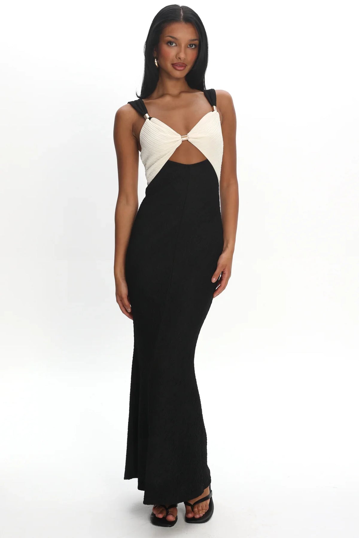 Freyja Contrast Maxi Dress Oyster/Black