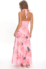 Riga Halterneck Maxi Dress Floral Pink