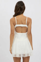 White Fit And Flare Dress Strappy Lace