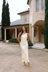 The Evangeline One Shoulder Satin Maxi Dress Yellow