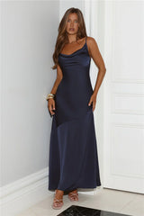 Brilliant Belle Satin Maxi Dress Navy