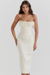 vintage cream embellished strapless dress