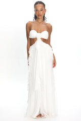 Santiago Cut-Out Ruffle Dress Lace White