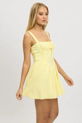 Yellow Fit And Flare Dress Corset Detail Mini