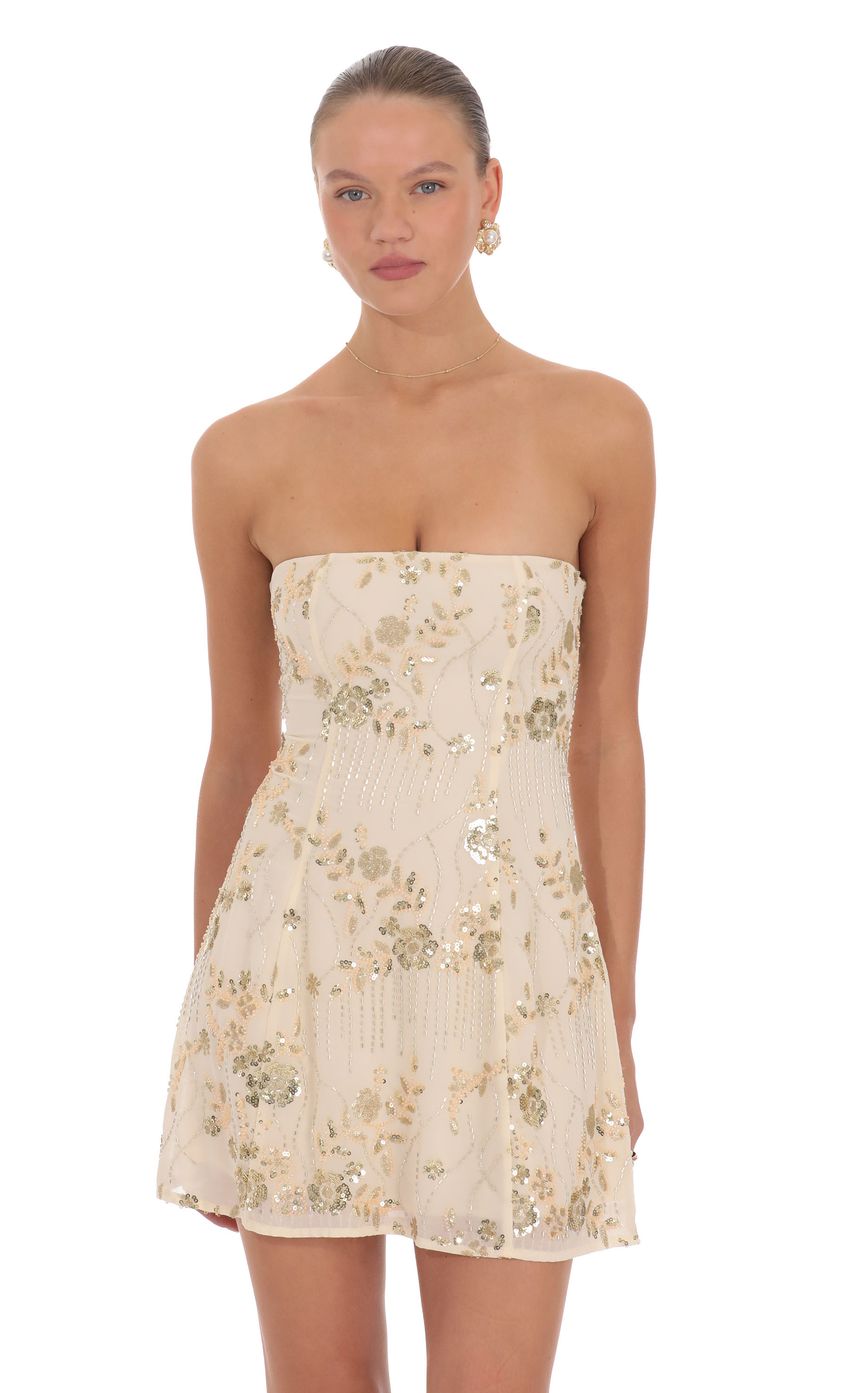 Gia Embellished Mini Dress in Cream