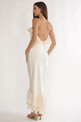 Okay, Cupid Low Back Ruffle Trim Maxi Dress Oyster