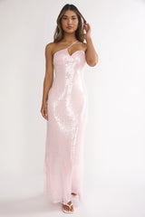 Roselyn One-Shoulder Sequin Maxi Dress Pink
